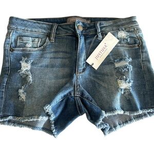 Just USA Women's Blue Distressed Fray Hem Denim Shorts